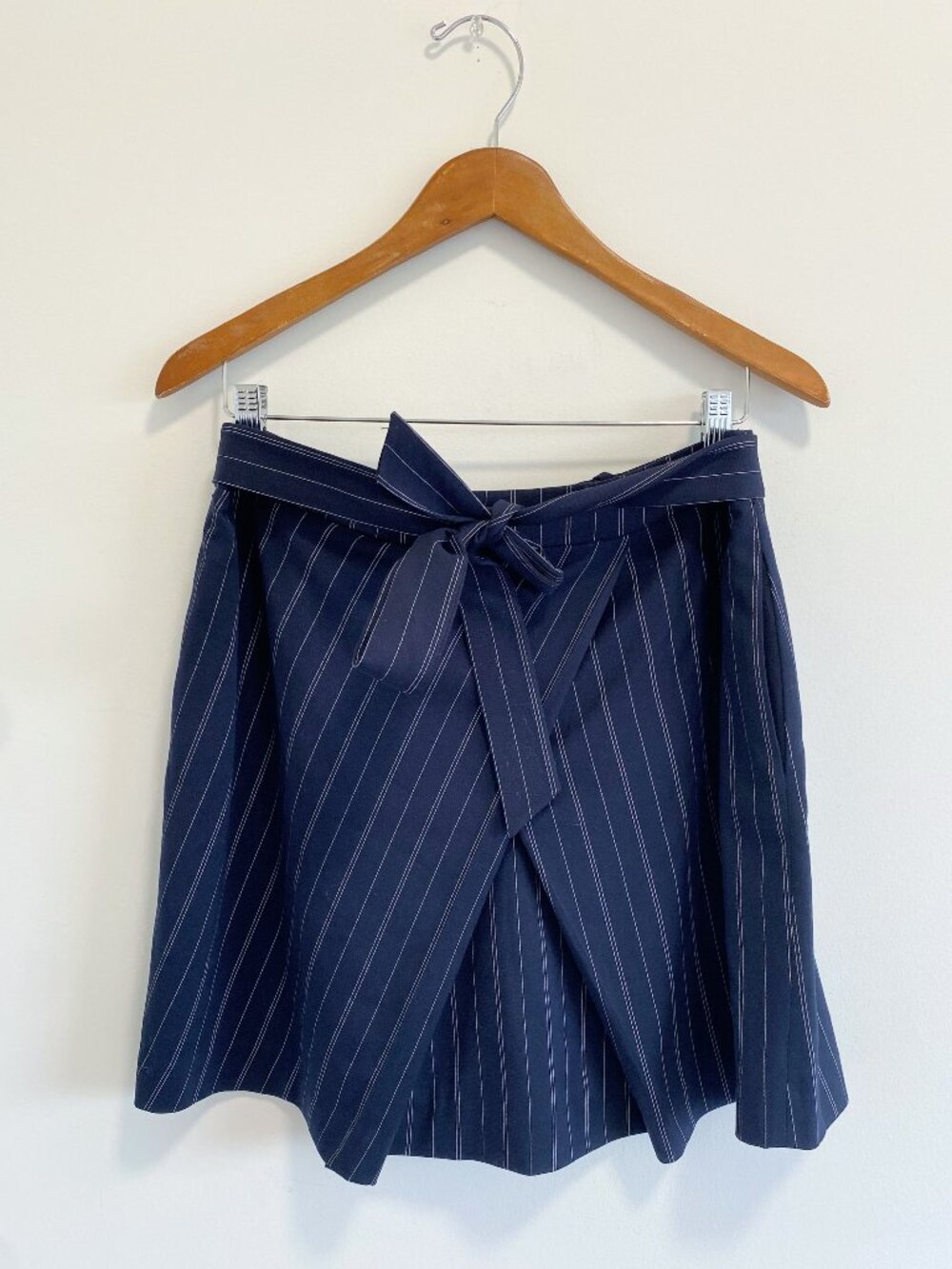 Banana Republic Navy Blue Pinstripe Faux Wrap Mini Skirt w/ Belt